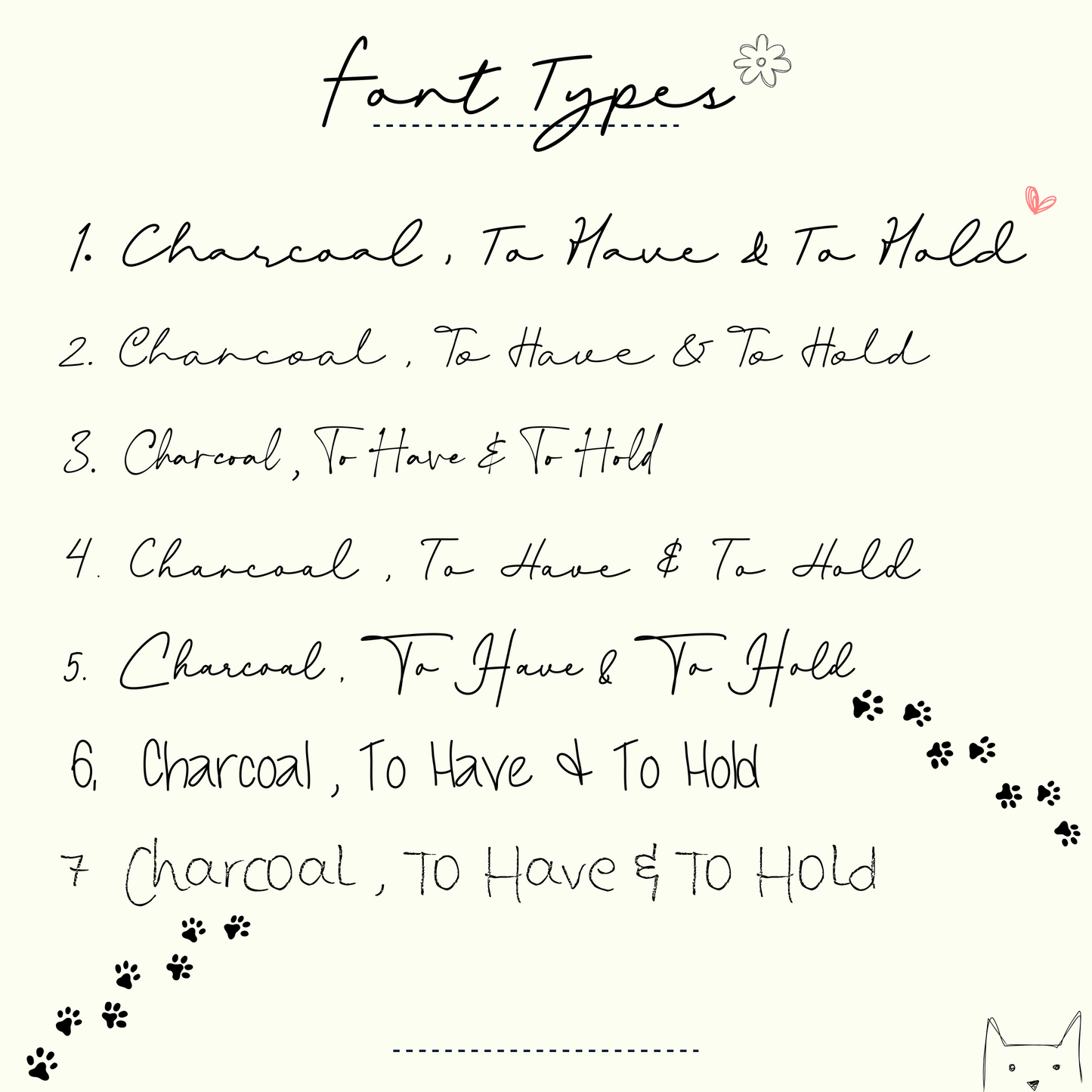 Sample 'Font Types' for text engraving