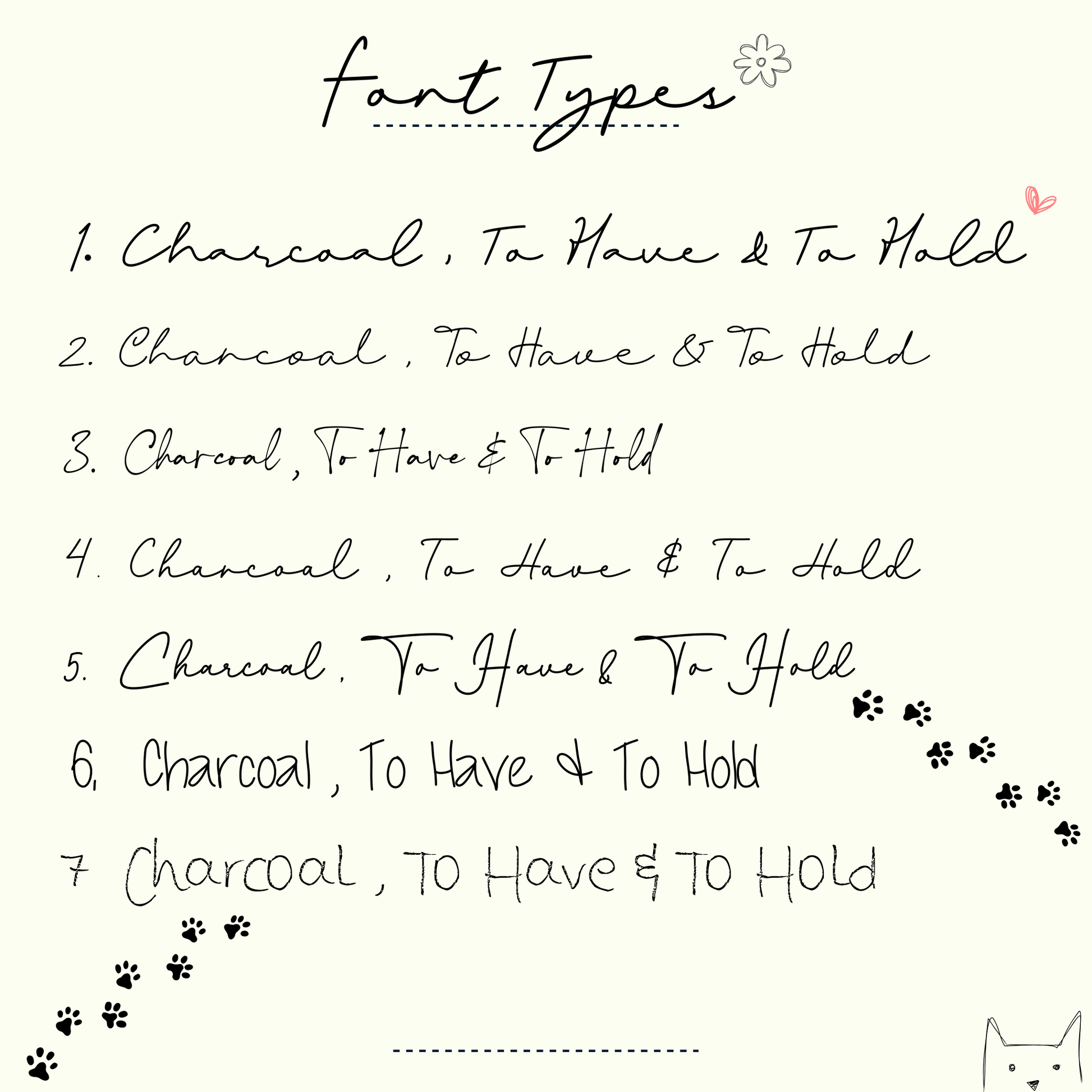 Sample 'Font Types' for text engraving